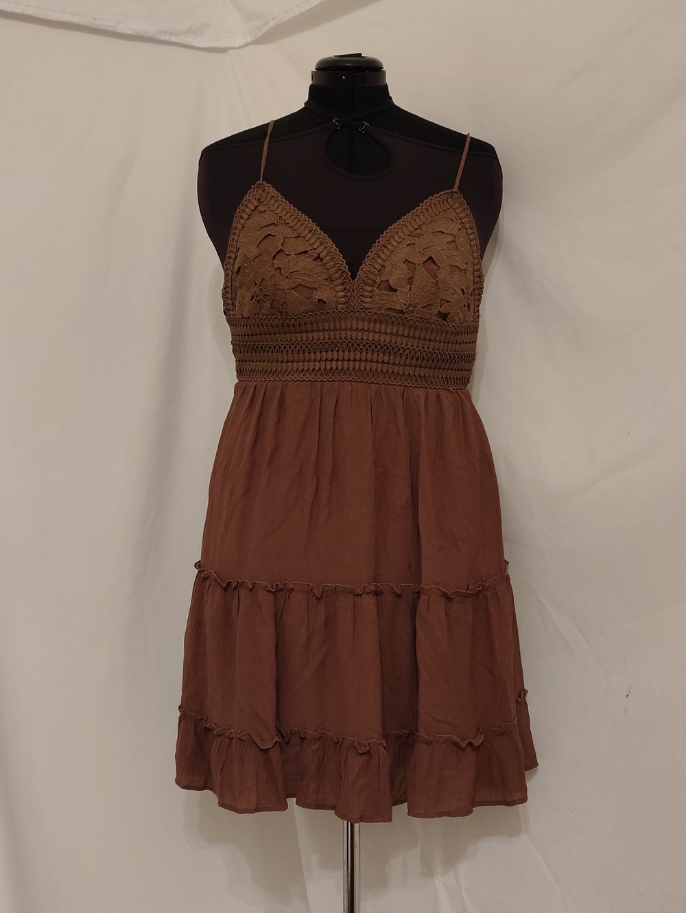 Love Tree Brown Crochet Bodice Mini Dress